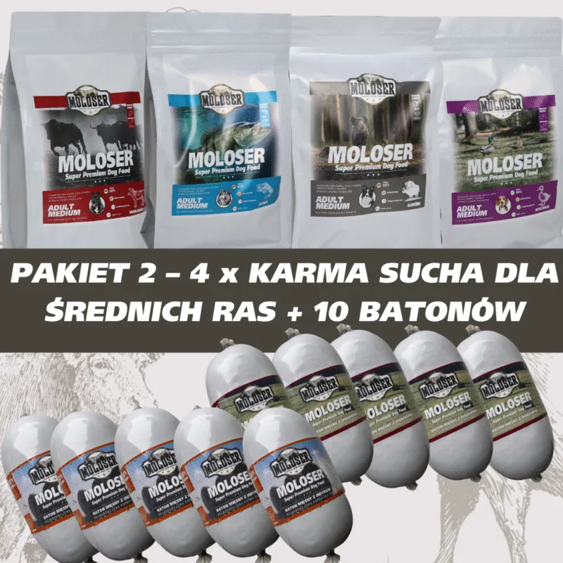 Pakiet 2 4 worki karmy plus 10 batonów